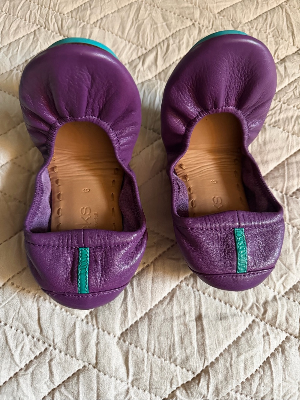 Tieks Purple Leather Ballet Flats with Teal Accent